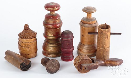 GROUP OF WOODENWARE, 19TH AND
