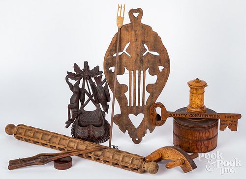 GROUP OF WOODENWARE, 19TH AND