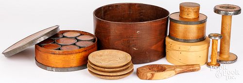 GROUP OF WOODENWARE, TO INCLUDE A
