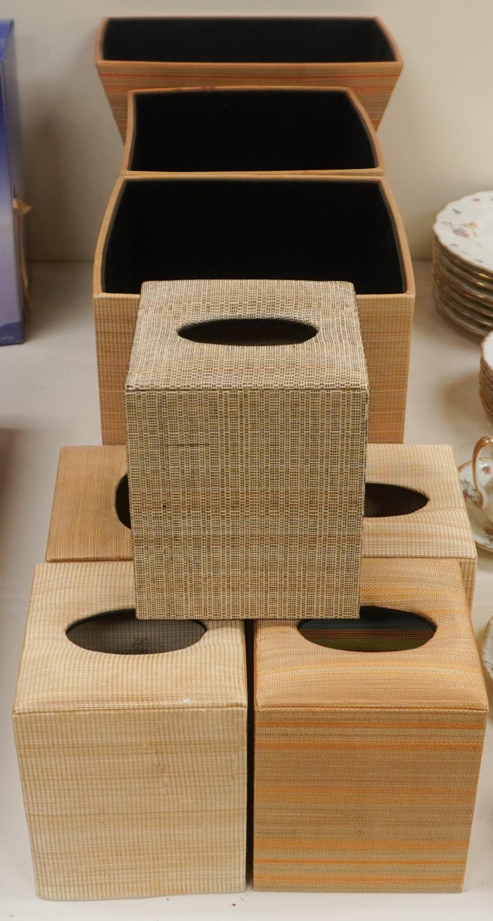 GROUP OF WOVEN BINS AND TISSUE