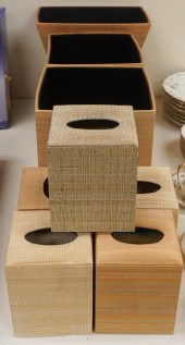 GROUP OF WOVEN BINS AND TISSUE