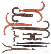 GROUP OF WROUGHT IRON HINGES,