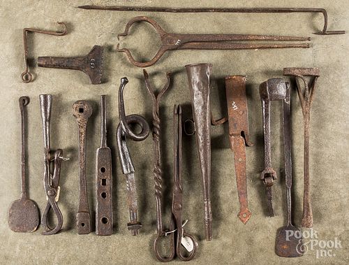 GROUP OF WROUGHT IRON TOOLS,