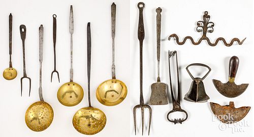 GROUP OF WROUGHT IRON UTENSILS,