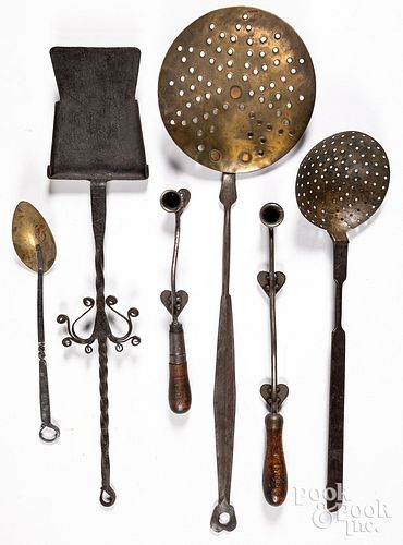 GROUP OF WROUGHT IRON UTENSILS,