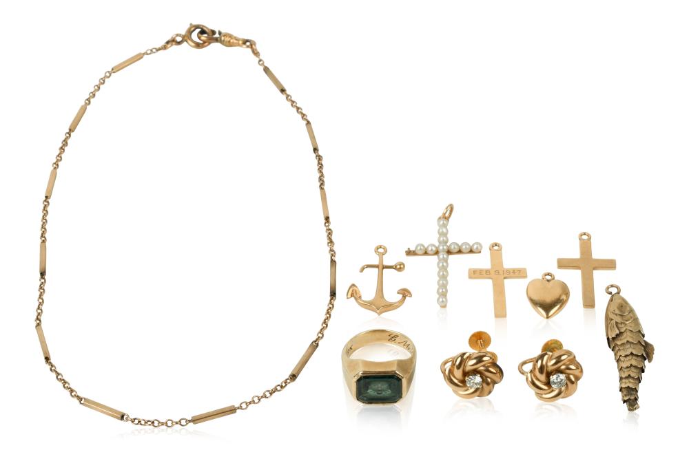 GROUP OF YELLOW GOLD JEWELRY