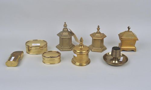 GROUP SEVEN BRASS TOBACCO BOXES &