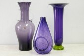 GROUP, THREE AMETHYST ART GLAS