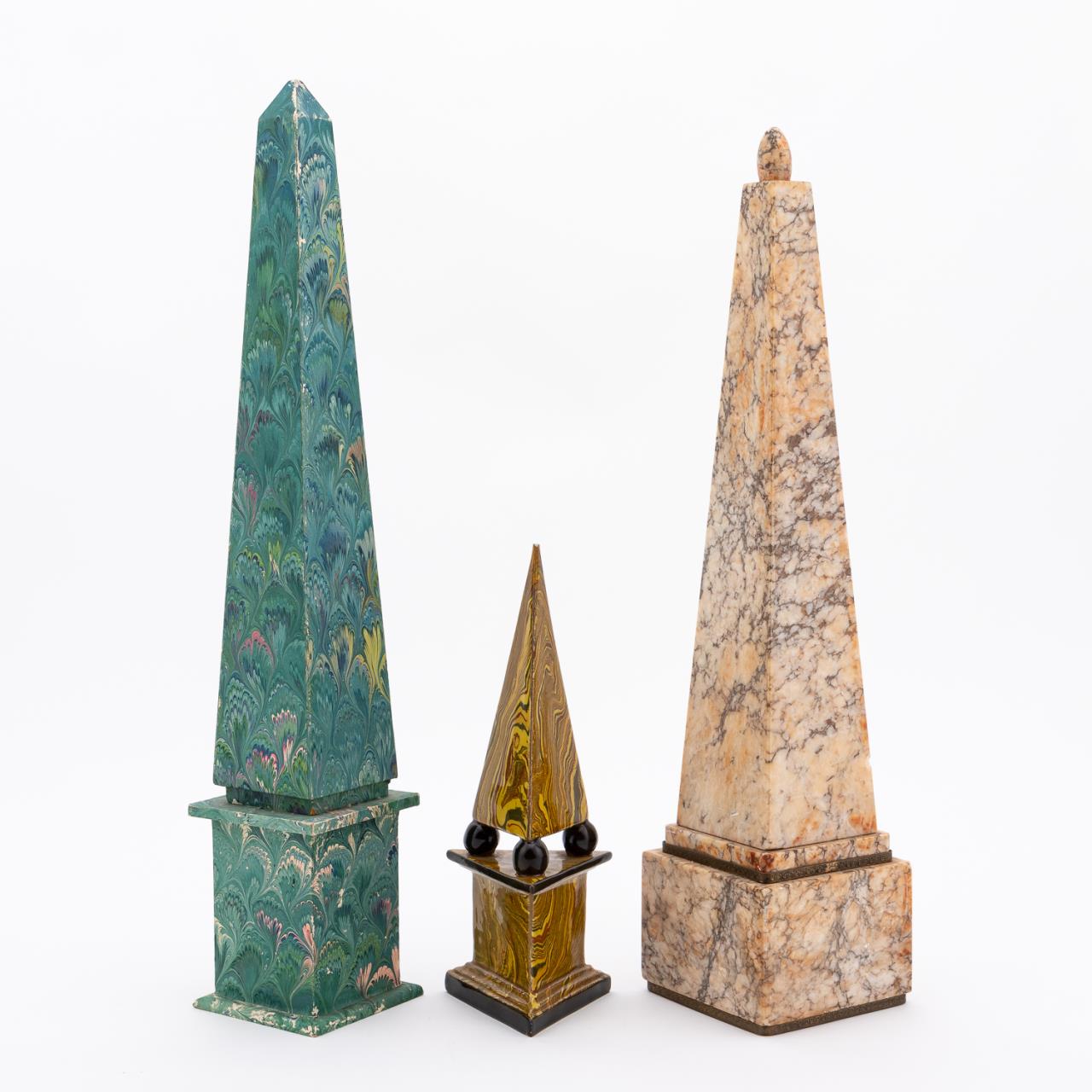 GROUP, THREE ASSORTED OBELISKS