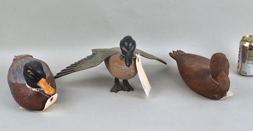 GROUP THREE DUCK DECOYS, TWO SIGNED