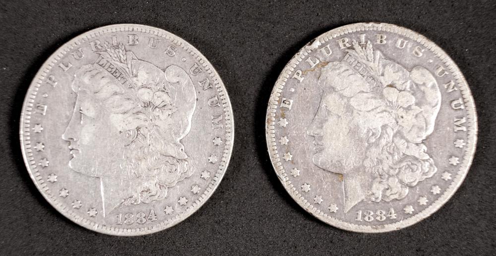 GROUP, TWO 1884 MORGAN SILVER