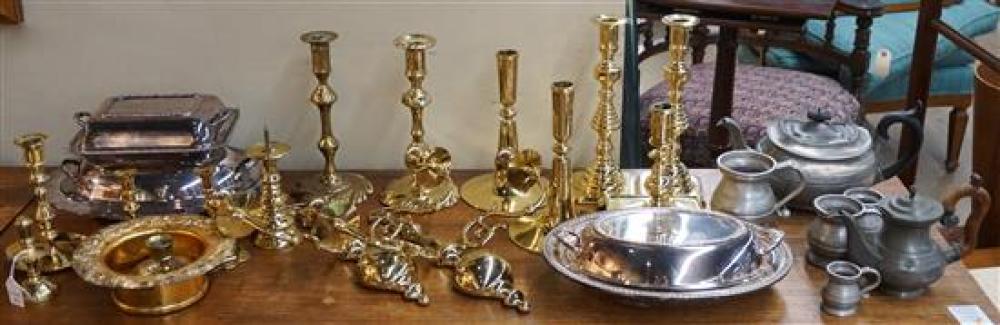 GROUP WITH BRASS CANDLESTICKS AND