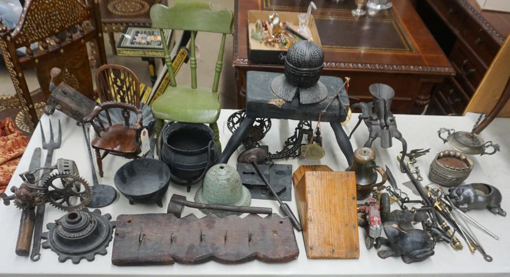 GROUP WITH CAST IRON, WOOD AND