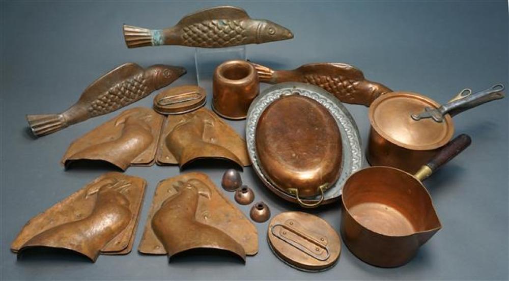 GROUP WITH COPPER FISH, ROOSTER AND