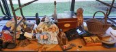 GROUP WITH DOLLS, WOOD BOXES A