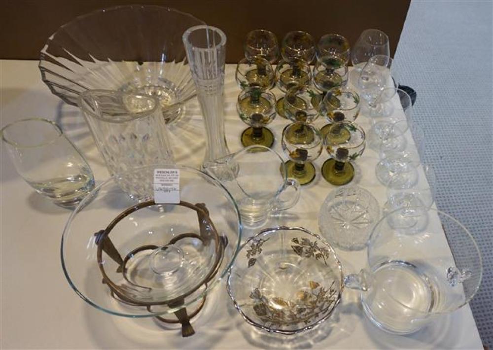 GROUP WITH GLASS STEMWARE, VASES