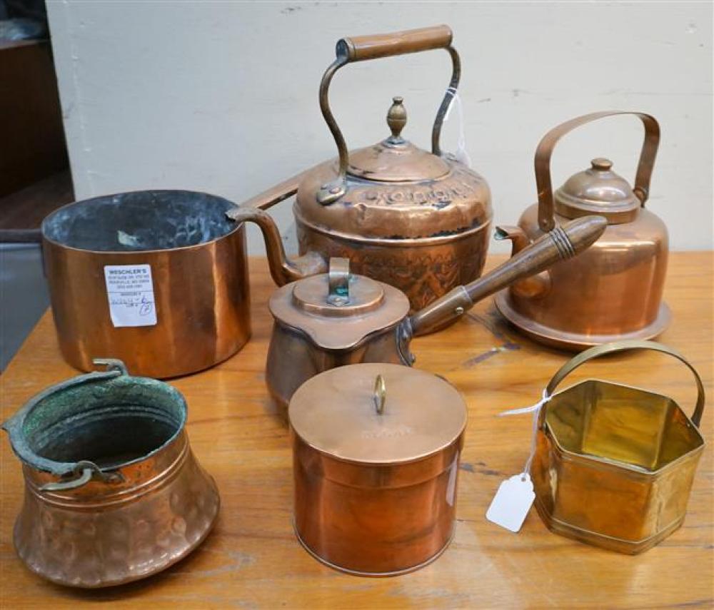 GROUP WITH SEVEN COPPER AND BRASS