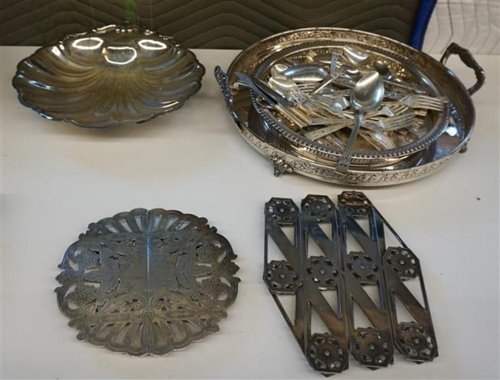 GROUP WITH SILVER PLATE TABLE