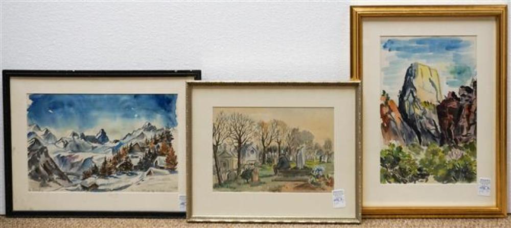 GROUP WITH THREE WATERCOLORS BY