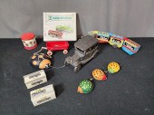 Group with Vintage tin toys an