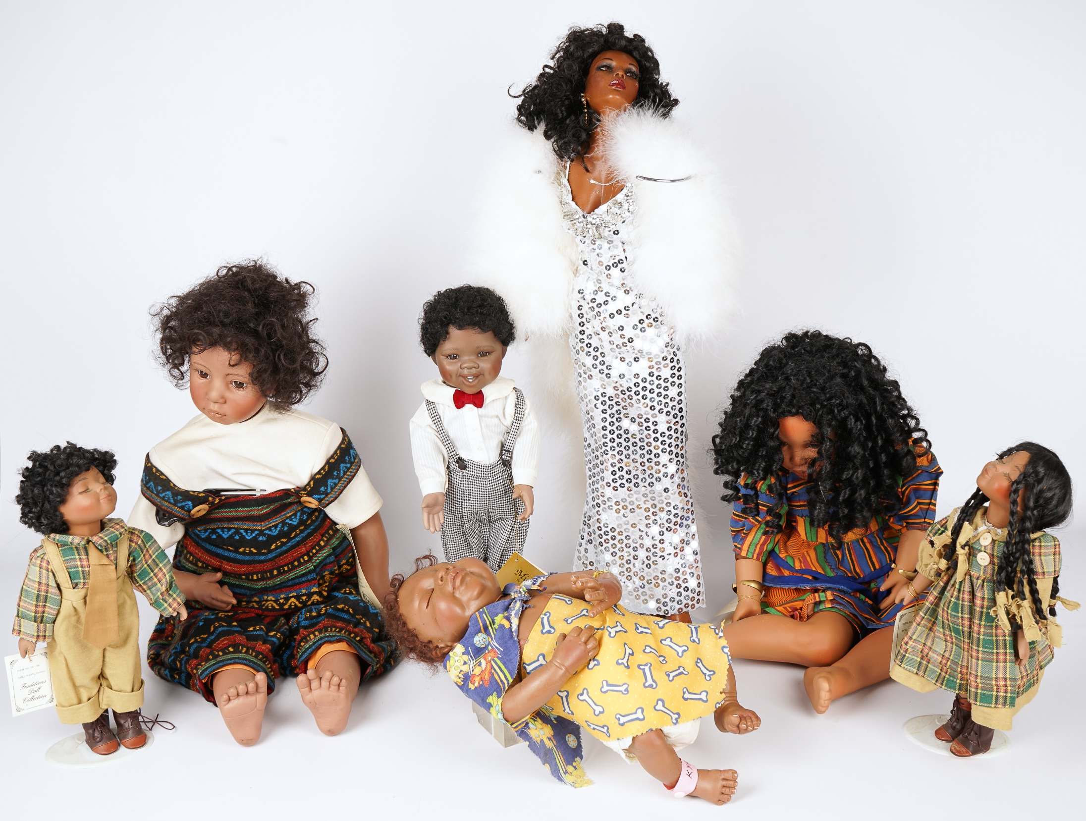 Grouping of African American dolls,
