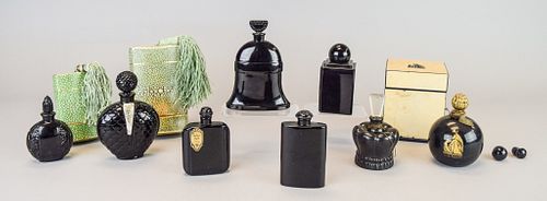 GROUPING OF BLACK GLASS PERFUME