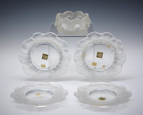 GROUPING OF FIVE LALIQUE BOWLS,