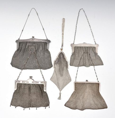 GROUPING OF FIVE SILVER MESH