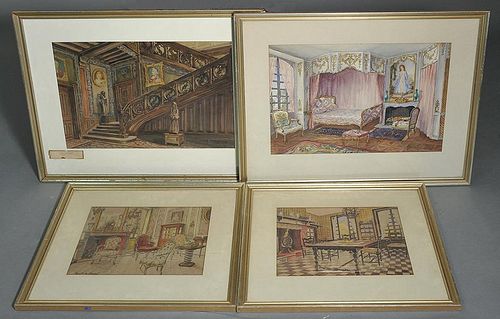 GROUPING OF FOUR WATERCOLORS,