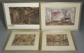 GROUPING OF FOUR WATERCOLORS,