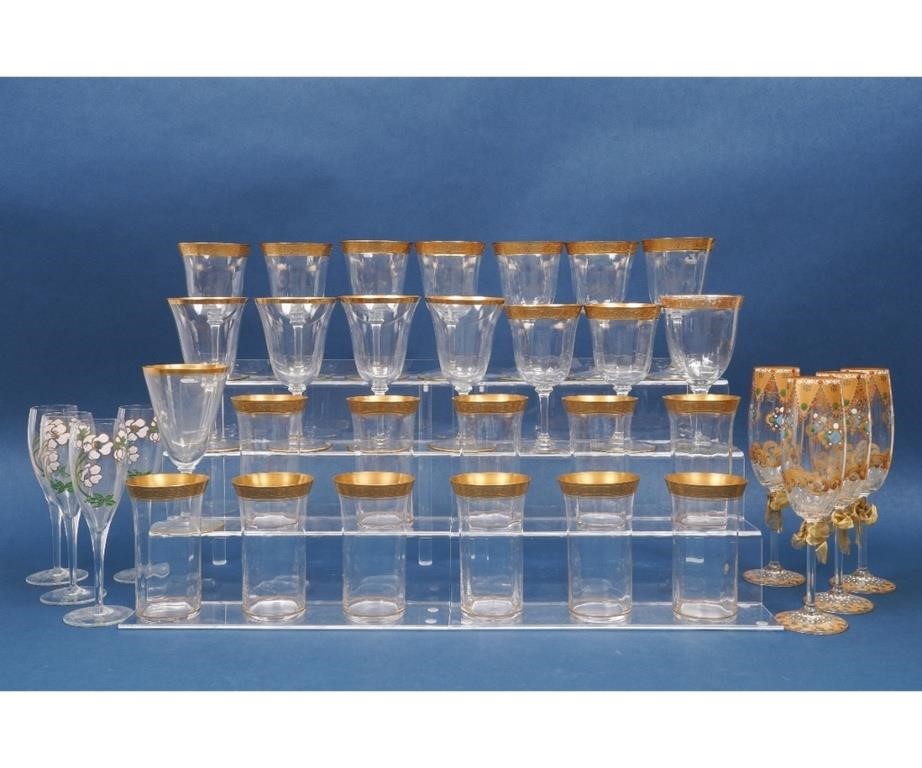 Grouping of painted and gold rimmed
