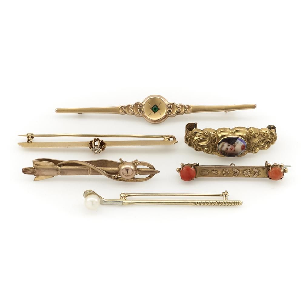 GROUPING OF SIX BAR PINS INCL. 10K,