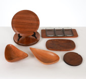 GROUPING OF TEAK DISHES, TRAYS