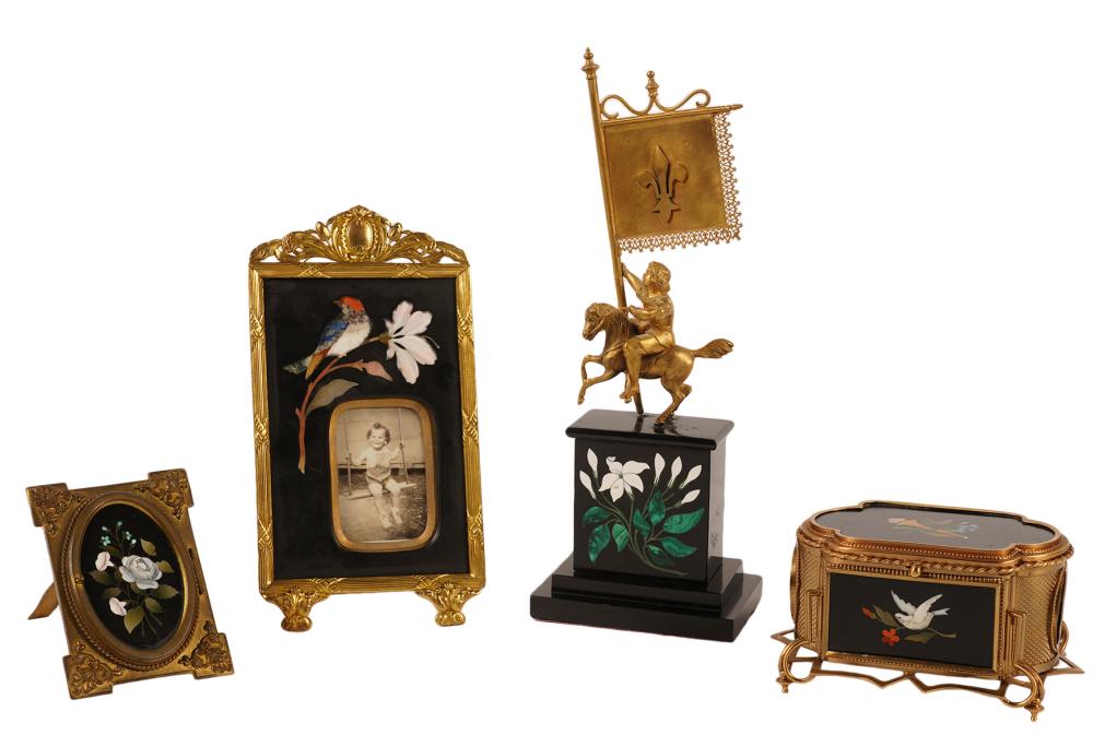 GROUPING PIETRA DURA 4 PCS.Gilt