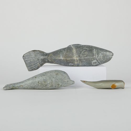 GRP: 3 STONE CARVINGS FISH &
