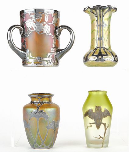 GRP: 4 ART NOUVEAU GLASS VASES