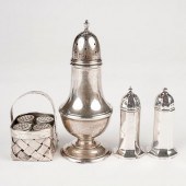 GRP: 7 SILVER CASTERS & BASKET