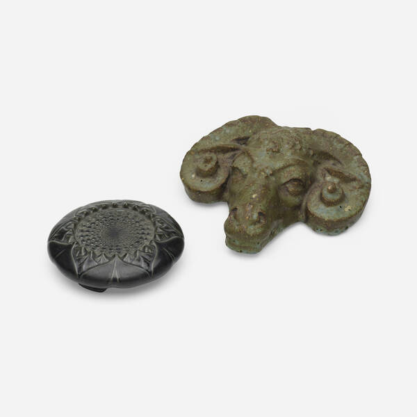 Grueby Faience Company. Ram's head.