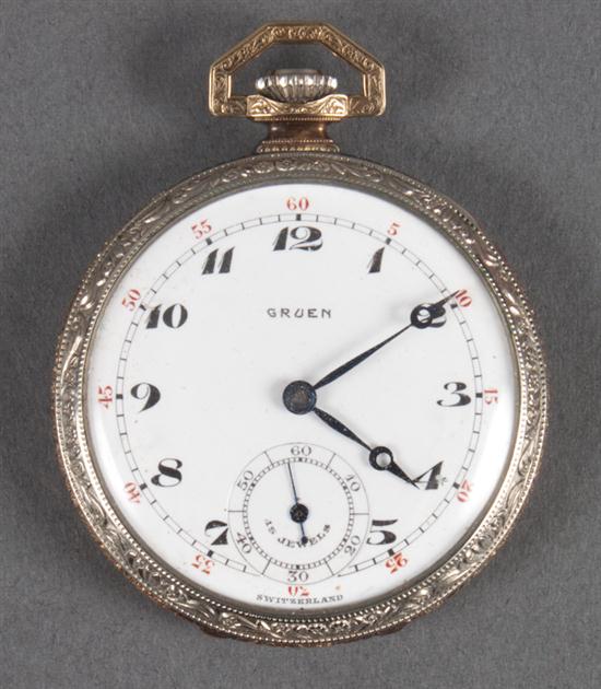 Gruen silver-plated open-face