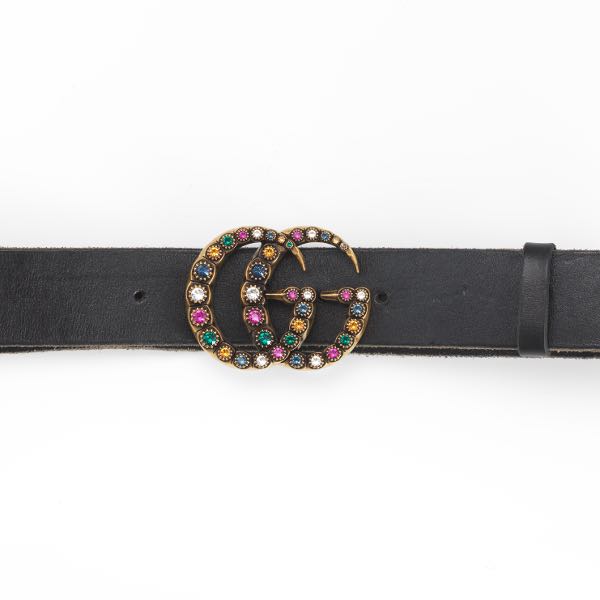 GUCCI BLACK CALFSKIN CRYSTAL GG
