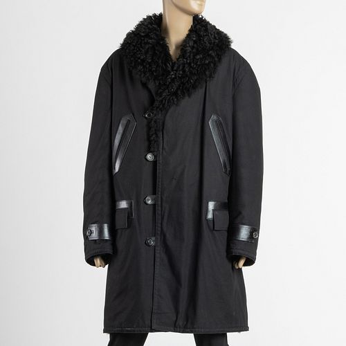 GUCCI BLACK DENIM AND SHEARLING FUR