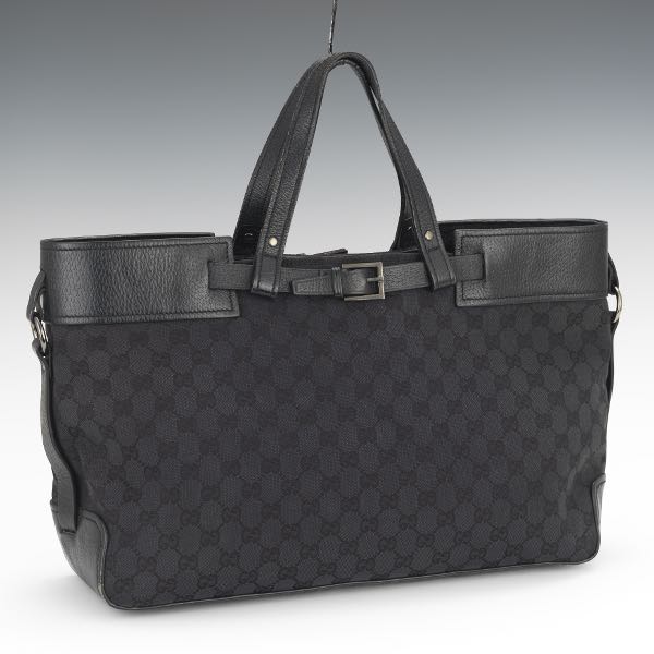GUCCI BLACK GG JACQUARD TOTE 10"