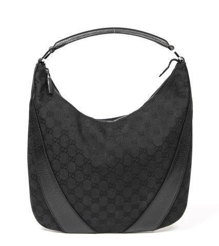 GUCCI BLACK GG MONOGRAM CANVAS HOBO