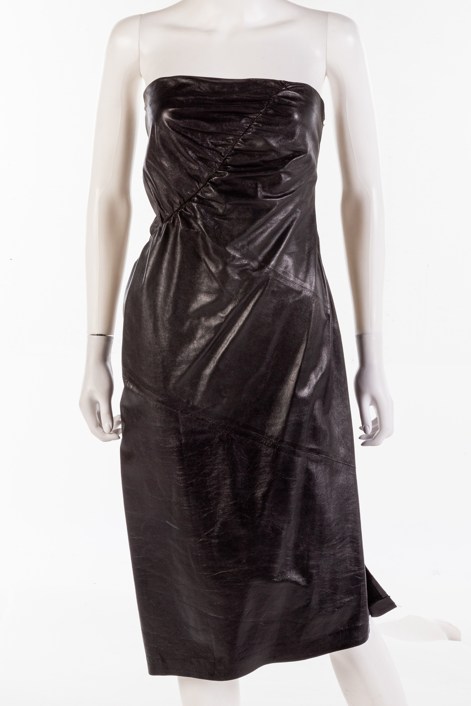 GUCCI BLACK LEATHER STRAPLESS DRESS