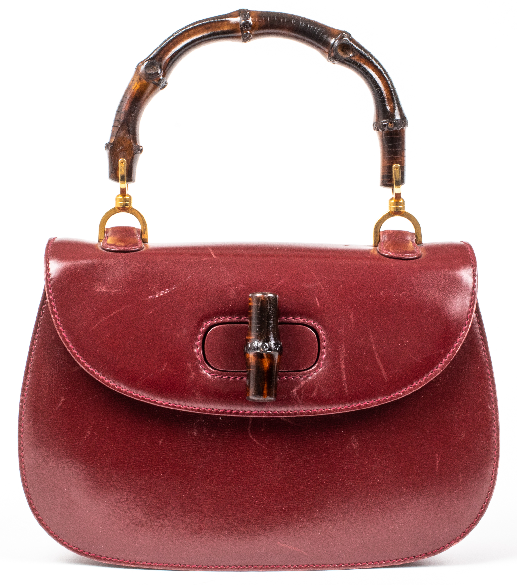 GUCCI BURGUNDY LEATHER BAMBOO