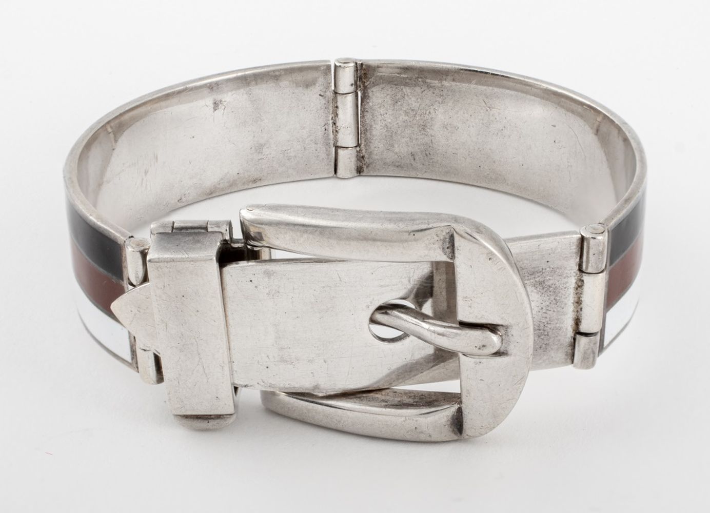 GUCCI ENAMELED STERLING BELT BUCKLE