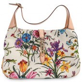 GUCCI FLORAL BEADED CANVAS BAG