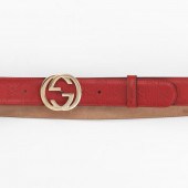 GUCCI INTERLOCKING GG RED LEAT
