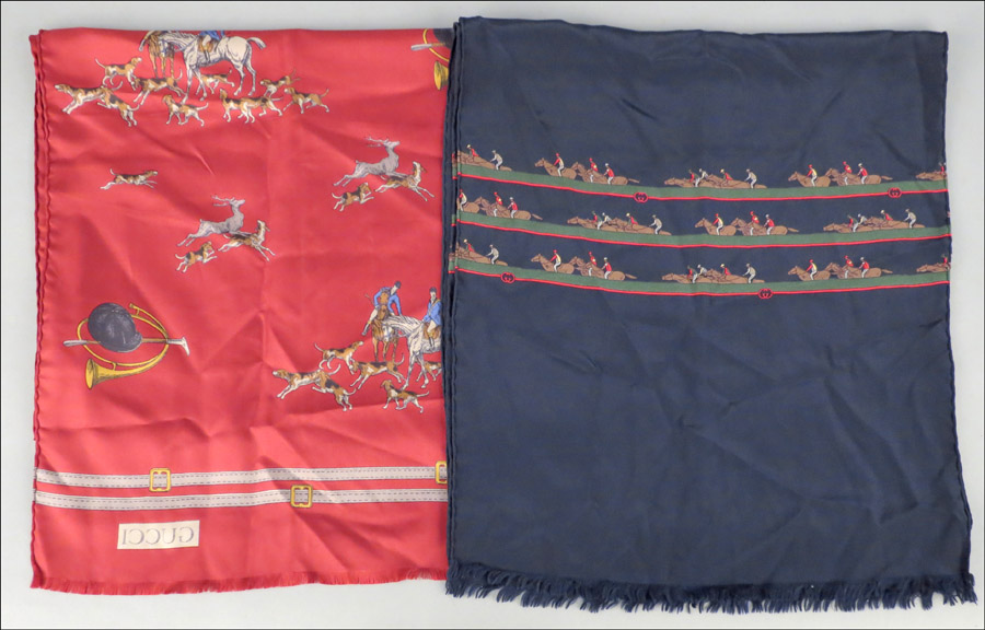 GUCCI NAVY BLUE SILK SCARF.