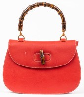 GUCCI RED LEATHER BAMBOO HANDL